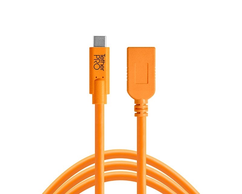 TetherTools TetherPro CUCA415-ORG USB-C to USB A Female Adapter (Extender) Cable 4.6m